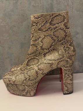 Christian Louboutin Gold Snakeskin Platform Booties